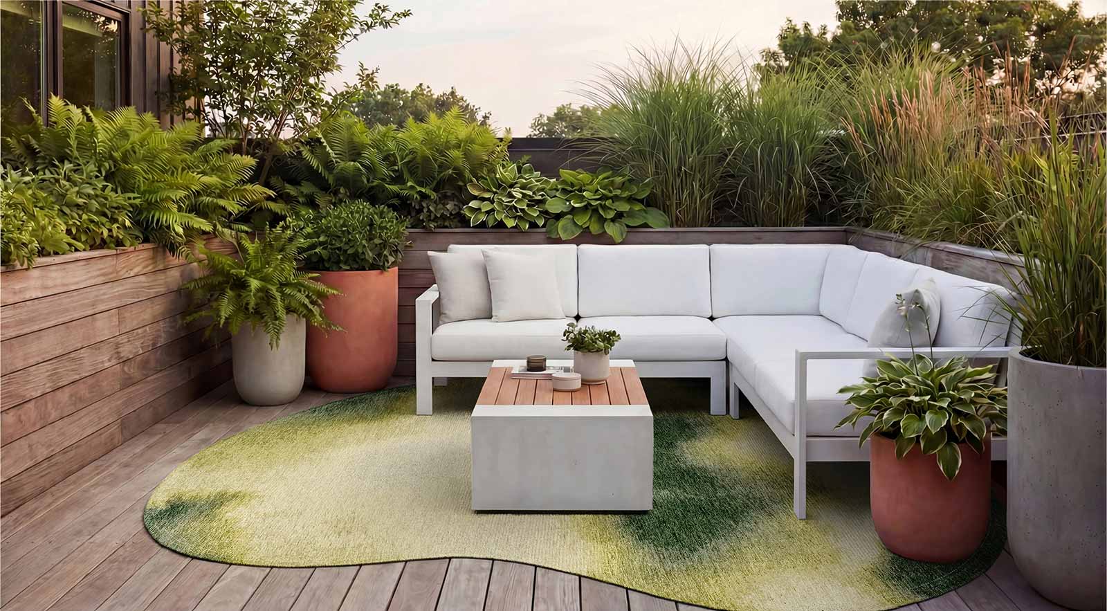 Louis De Poortere tapis Meditation 2092 Aquarelle Leaf outdoor